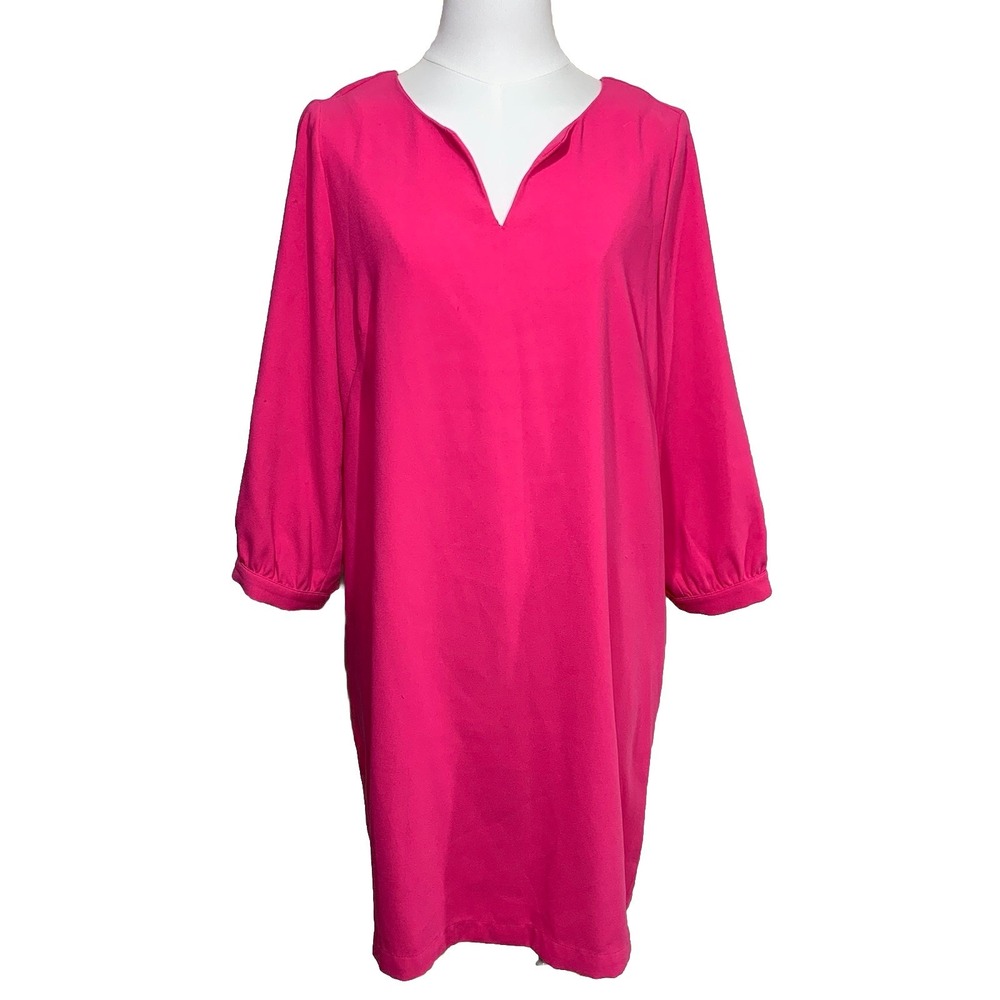 Dalia Shift Dress Womens 10 Pink Split Neck 3/4 Sleeve Crepe 1642-620